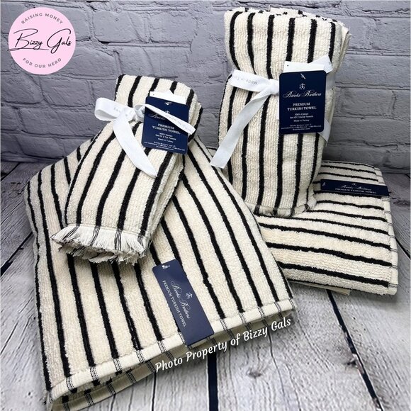 Brooks Brothers 6PC Bath Hand Tip Towels Set Espresso Ivory Stripes - Picture 1 of 6